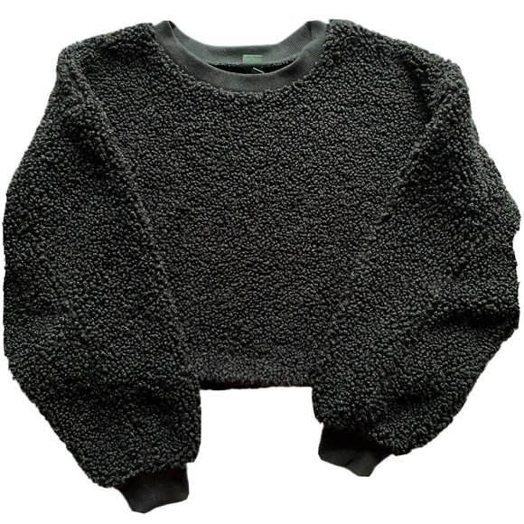 Unbranded Sweaters - CROPPED TEDDY FLEECE PULLOVER, Size Medium, Black, Not your basic teddy fleece!!